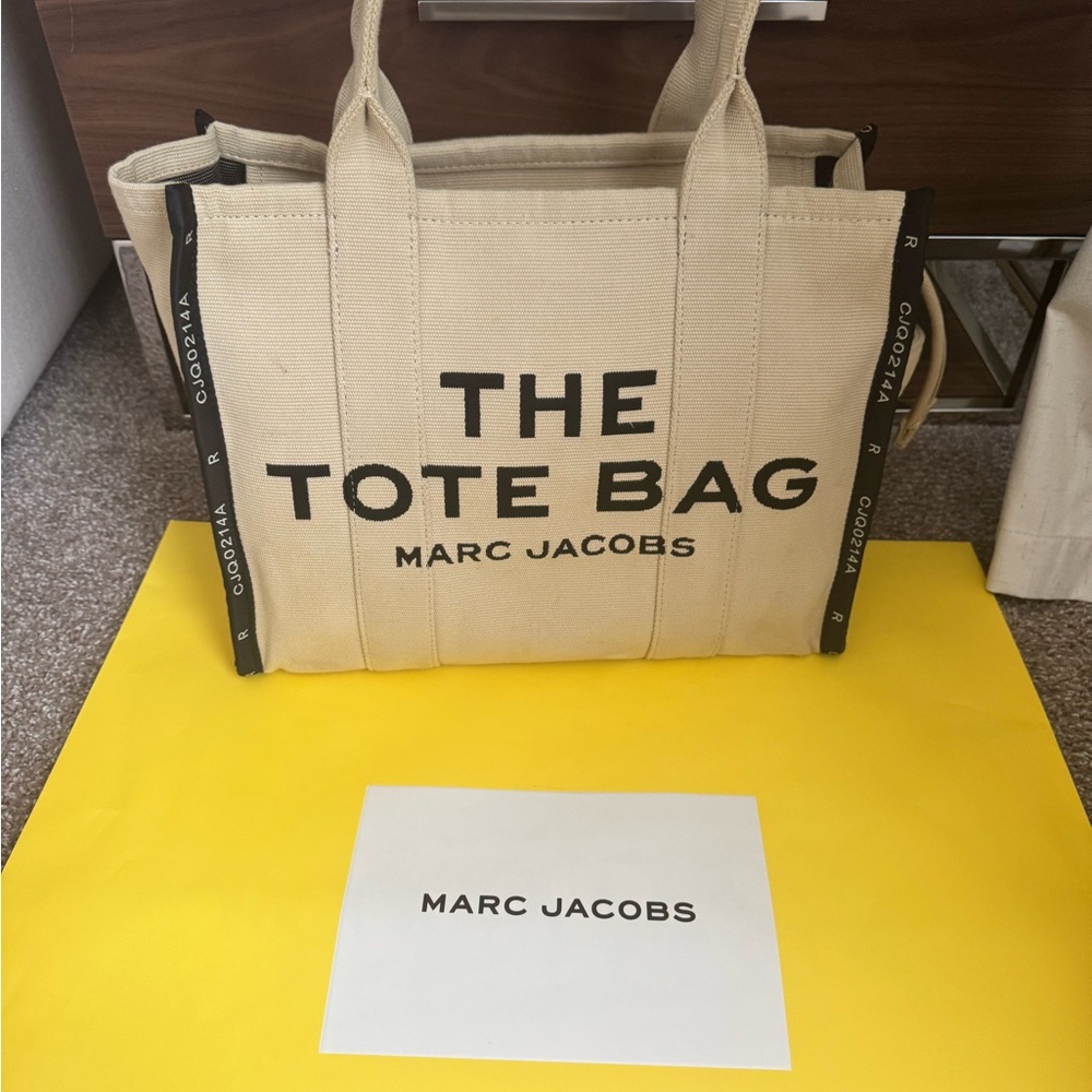 Marc Jacobs Cream Canvas Tote Bag with Bold Branding